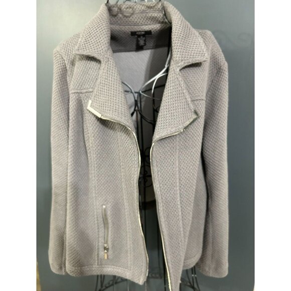 Alfani Woman Jacket Gray Textured Knit Moto Coat Blazer 1X - Picture 2 of 8